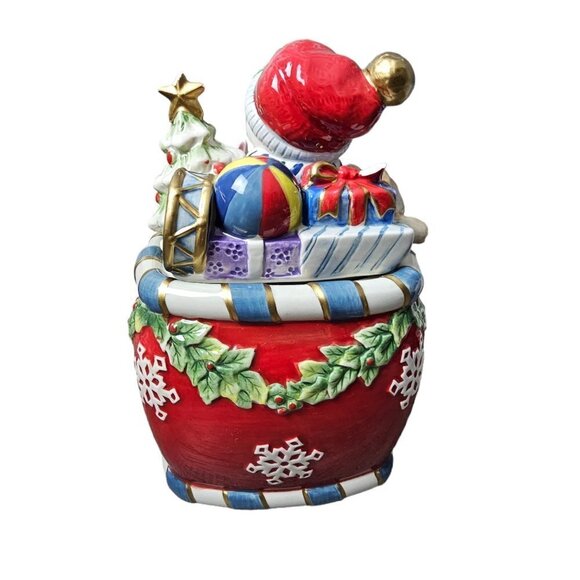 Fitz and Floyd Holiday Snowman Cookie/Candy Lidded Ceramic Jar - Picture 2 of 10